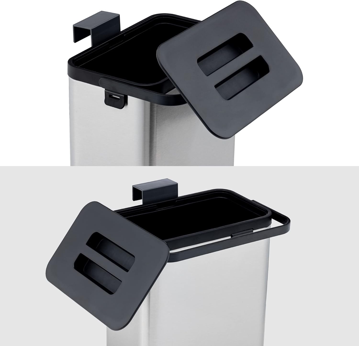 Navaris Poubelle Collecte déchets Cuisine - Bac Poubelle 3L avec Couvercle poignée Seau - Collecteur 21,2 x 20,5 x 13 cm Fixation sur Porte ou Mur