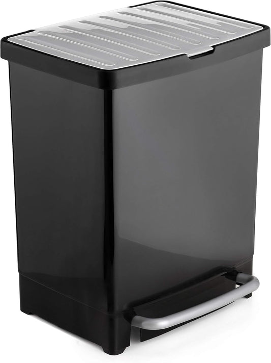 TATAY Poubelle de Recyclage avec Pédale 25L | 2 Compartiments (17L + 8L) | Usage Intérieur et Extérieur | Pour Sacs de 30L | Plastique Résistant Sans BPA | 33,5x31x42 cm, Noir