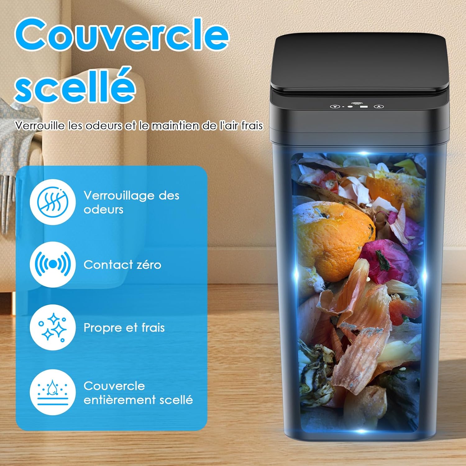 Dreamhigh Lot de 2 poubelles électriques avec capteur, 12 l, avec couvercle automatique, intelligent, avec 3 modes d'ouverture, silencieuses et étanches, pour cuisine, salle de bain, bureau, salon