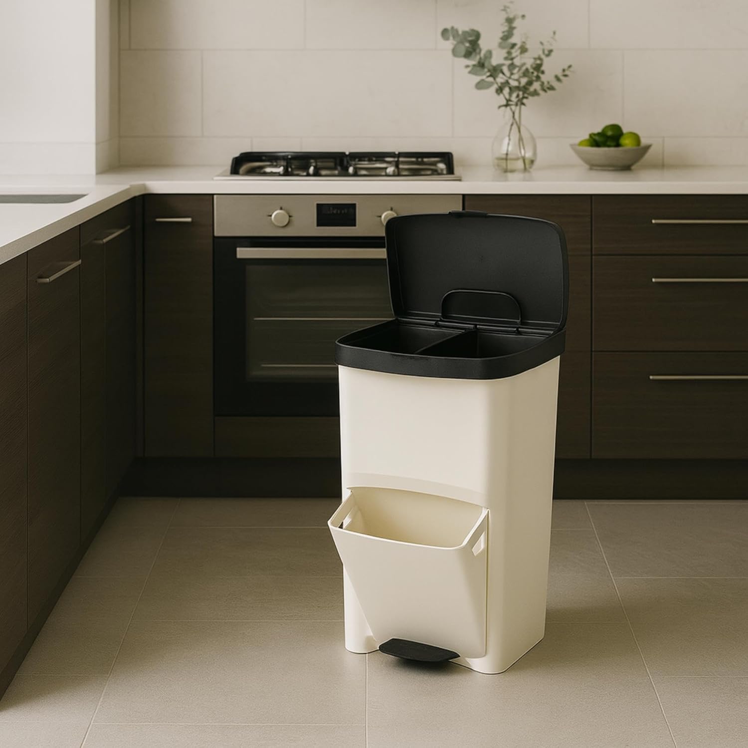 Poubelle 70L, VERTICAL, 2 compartiments, poubelle à déchets, 76 cm, gestion facile