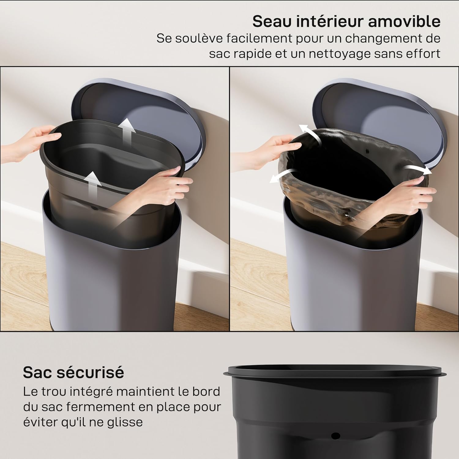 HOMCOM Poubelle cuisine 6L compacte, poubelle à pédale en métal avec seau intérieur amovible, couvercle à fermeture douce, anti-traces de doigts, pour chambre, salle de bain, bureau, grise
