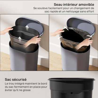 HOMCOM Poubelle cuisine 6L compacte, poubelle à pédale en métal avec seau intérieur amovible, couvercle à fermeture douce, anti-traces de doigts, pour chambre, salle de bain, bureau, grise