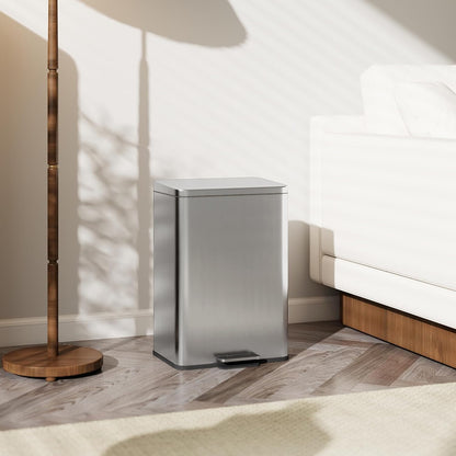 HOMCOM 20L Pedal Bin with Softclose Lid, Pedal Bin with Removable Inner Bucket, Waste Collector, Stainless Steel, Silver, 13.5" x 12" x 17.4"