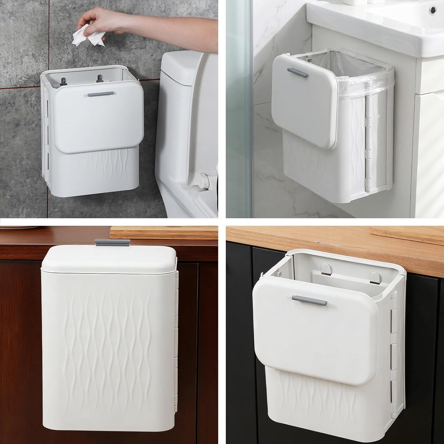 Collapsible Bin with Lid, 12 L - Ideal as Hanging or Wall Bin for Kitchen Composter, Space Saving with Sliding Lid and Easy Installation by Hook and Adhesive