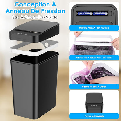 ot de 2 poubelles électriques avec capteur, 12 l, avec couvercle automatique, intelligent, avec 3 modes d'ouverture, silencieuses et étanches