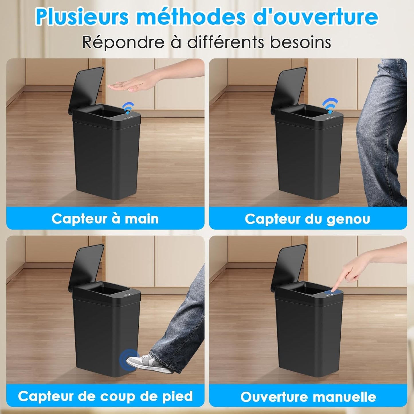 Dreamhigh Lot de 2 poubelles électriques avec capteur, 12 l, avec couvercle automatique, intelligent, avec 3 modes d'ouverture, silencieuses et étanches, pour cuisine, salle de bain, bureau, salon