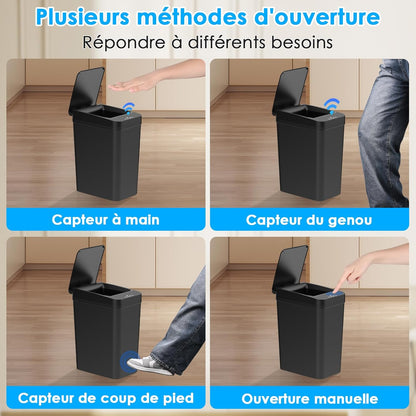 Dreamhigh Lot de 2 poubelles électriques avec capteur, 12 l, avec couvercle automatique, intelligent, avec 3 modes d'ouverture, silencieuses et étanches, pour cuisine, salle de bain, bureau, salon