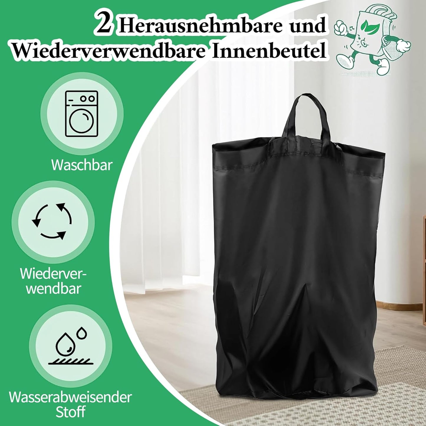 Poubelle de Tri Sélectif 100L avec Couvercle–Collecteur de Bouteilles Pliable avec Trou de Dépôt et Sacs de Transport, Idéale pour le Recyclage en Cuisine et en Extérieur