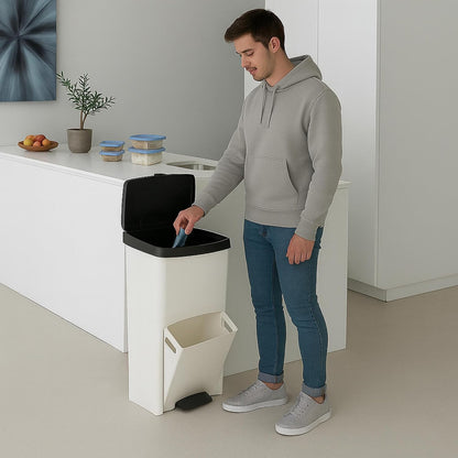 Poubelle 70L, VERTICAL, 2 compartiments, poubelle à déchets, 76 cm, gestion facile