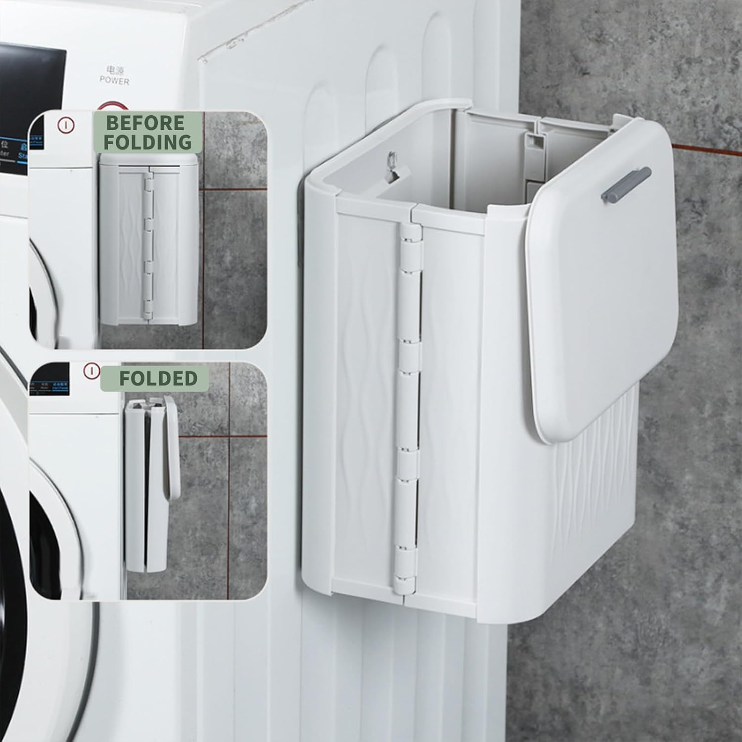 Collapsible Bin with Lid, 12 L - Ideal as Hanging or Wall Bin for Kitchen Composter, Space Saving with Sliding Lid and Easy Installation by Hook and Adhesive