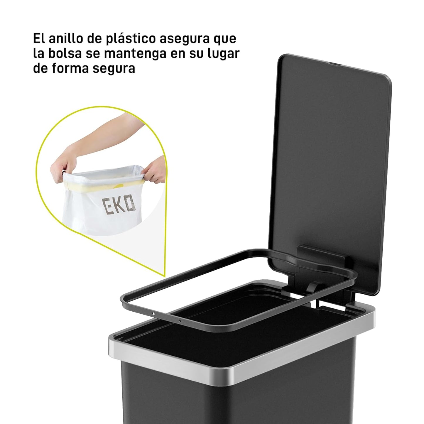 EKO Poubelle Cuisine 10L avec Couvercle Flip N’ Click | Compacte pour Salle de Bain ou Cuisine | Inox Anti-Traces avec Seau Intérieur Amovible | Base Antidérapante et Design Moderne