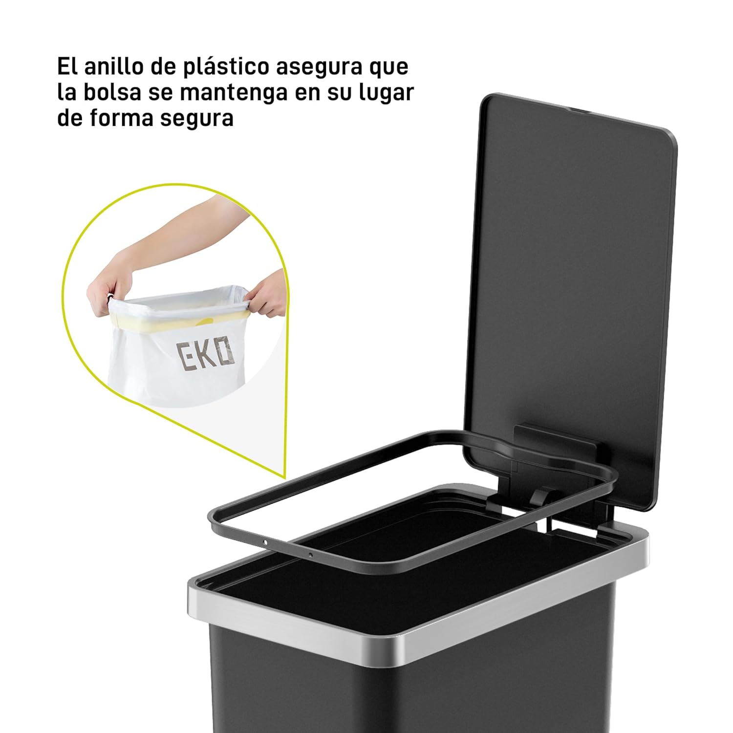 EKO Poubelle Cuisine 10L avec Couvercle Flip N’ Click | Compacte pour Salle de Bain ou Cuisine | Inox Anti-Traces avec Seau Intérieur Amovible | Base Antidérapante et Design Moderne