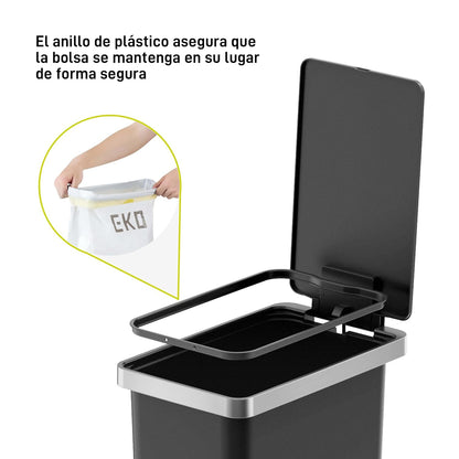 EKO Poubelle Cuisine 10L avec Couvercle Flip N’ Click | Compacte pour Salle de Bain ou Cuisine | Inox Anti-Traces avec Seau Intérieur Amovible | Base Antidérapante et Design Moderne