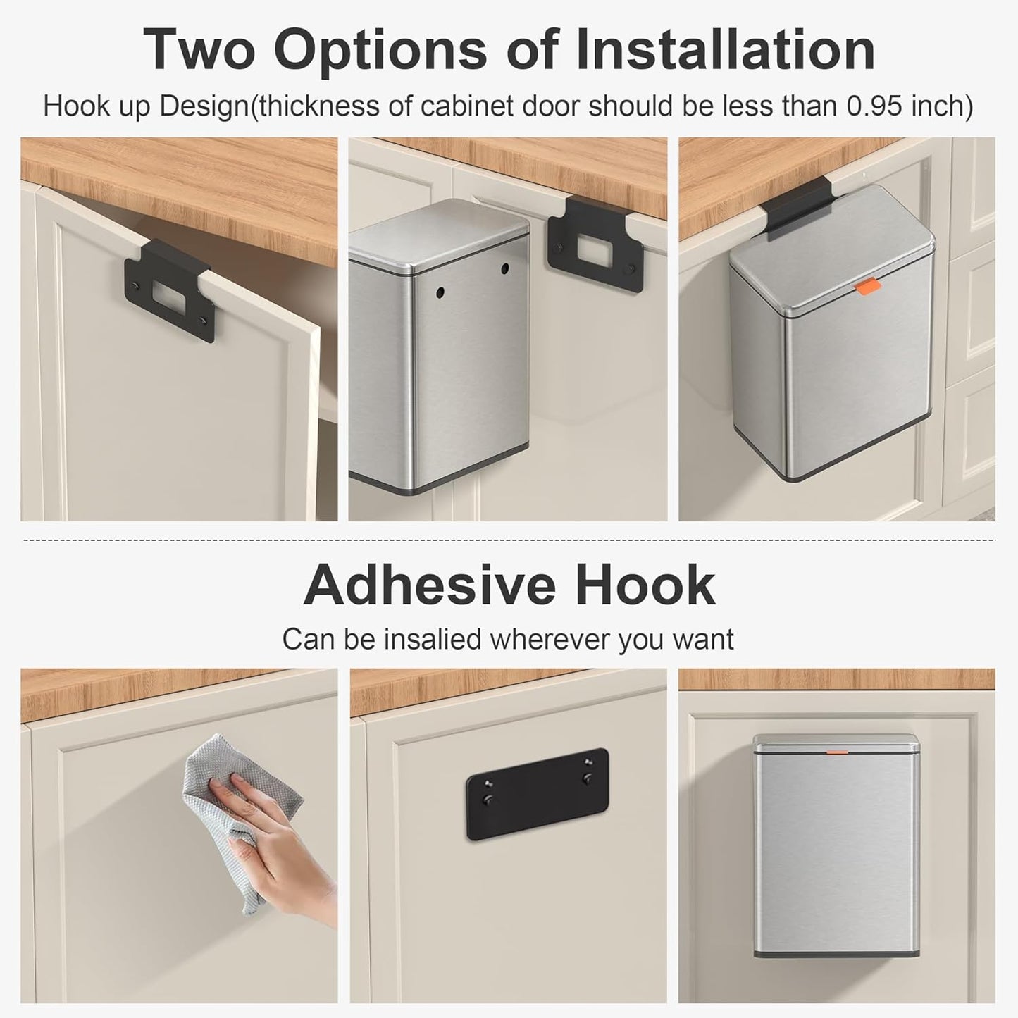 Mbillion Poubelle à compost de cuisine, poubelle suspendue avec couvercle, 8 l, poubelle en acier inoxydable pour portes d'armoires de cuisine, poubelle montée sous l'évier, porte, camping-car, salle