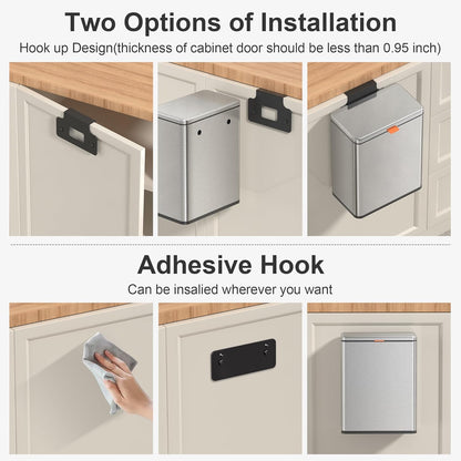 Mbillion Poubelle à compost de cuisine, poubelle suspendue avec couvercle, 8 l, poubelle en acier inoxydable pour portes d'armoires de cuisine, poubelle montée sous l'évier, porte, camping-car, salle