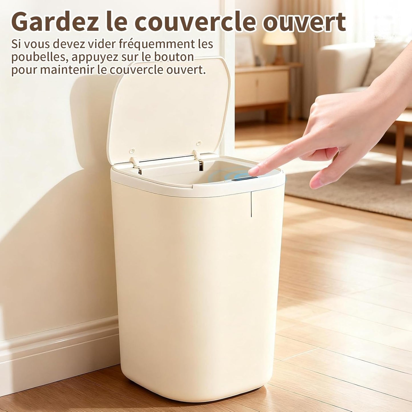 20L Poubelle Salle Bain, Poubelle de Salle de Bain avec Couvercle, Poubelle Automatique IPX5 Étanche pour Salle de Bain, Chambre, Cuisine, Bureau (Blanc)