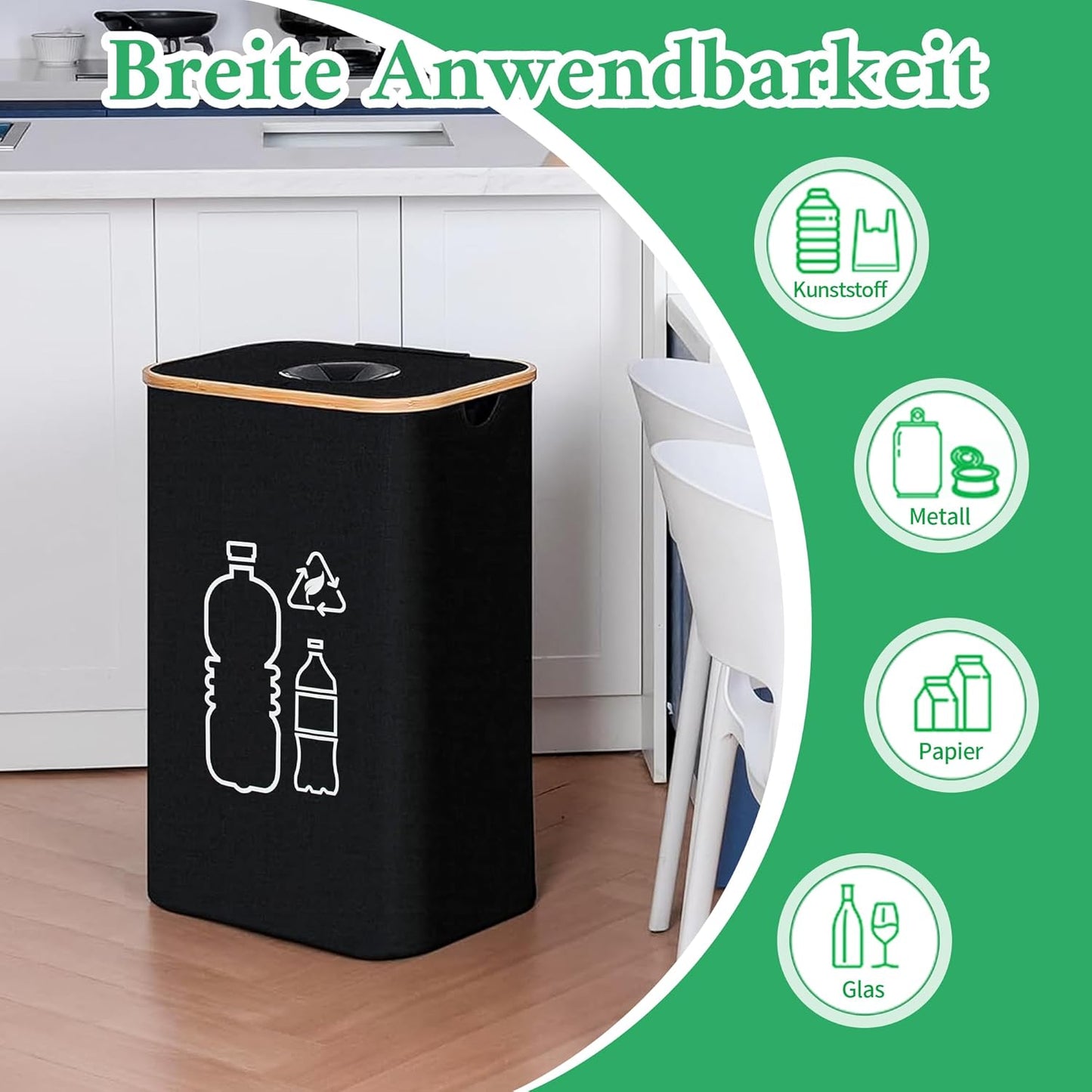 Poubelle de Tri Sélectif 100L avec Couvercle–Collecteur de Bouteilles Pliable avec Trou de Dépôt et Sacs de Transport, Idéale pour le Recyclage en Cuisine et en Extérieur