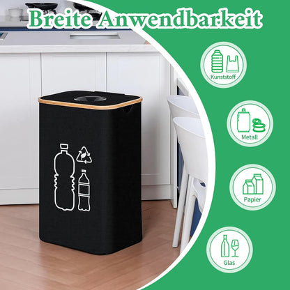 Poubelle de Tri Sélectif 100L avec Couvercle–Collecteur de Bouteilles Pliable avec Trou de Dépôt et Sacs de Transport, Idéale pour le Recyclage en Cuisine et en Extérieur