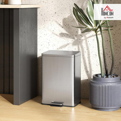 HOMCOM 20L Pedal Bin with Softclose Lid, Pedal Bin with Removable Inner Bucket, Waste Collector, Stainless Steel, Silver, 13.5" x 12" x 17.4"