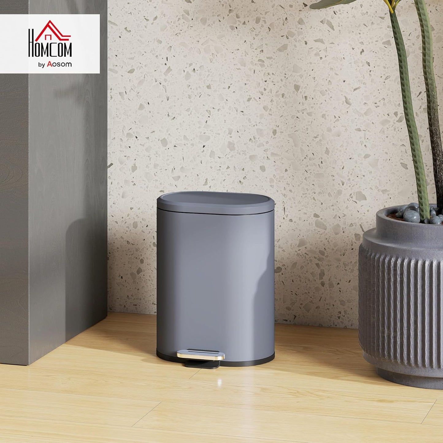 HOMCOM Poubelle cuisine 6L compacte, poubelle à pédale en métal avec seau intérieur amovible, couvercle à fermeture douce, anti-traces de doigts, pour chambre, salle de bain, bureau, grise