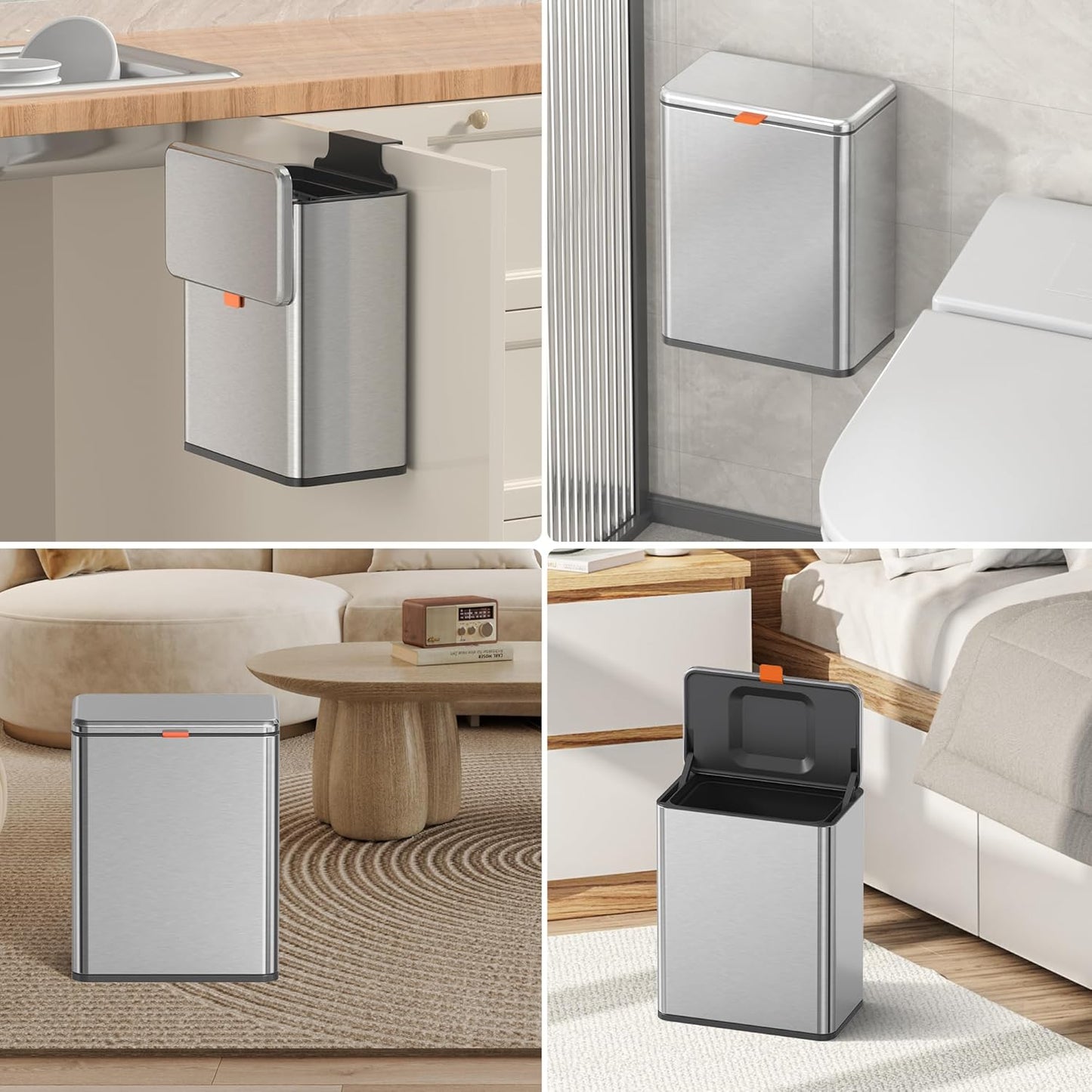 Mbillion Poubelle à compost de cuisine, poubelle suspendue avec couvercle, 8 l, poubelle en acier inoxydable pour portes d'armoires de cuisine, poubelle montée sous l'évier, porte, camping-car, salle