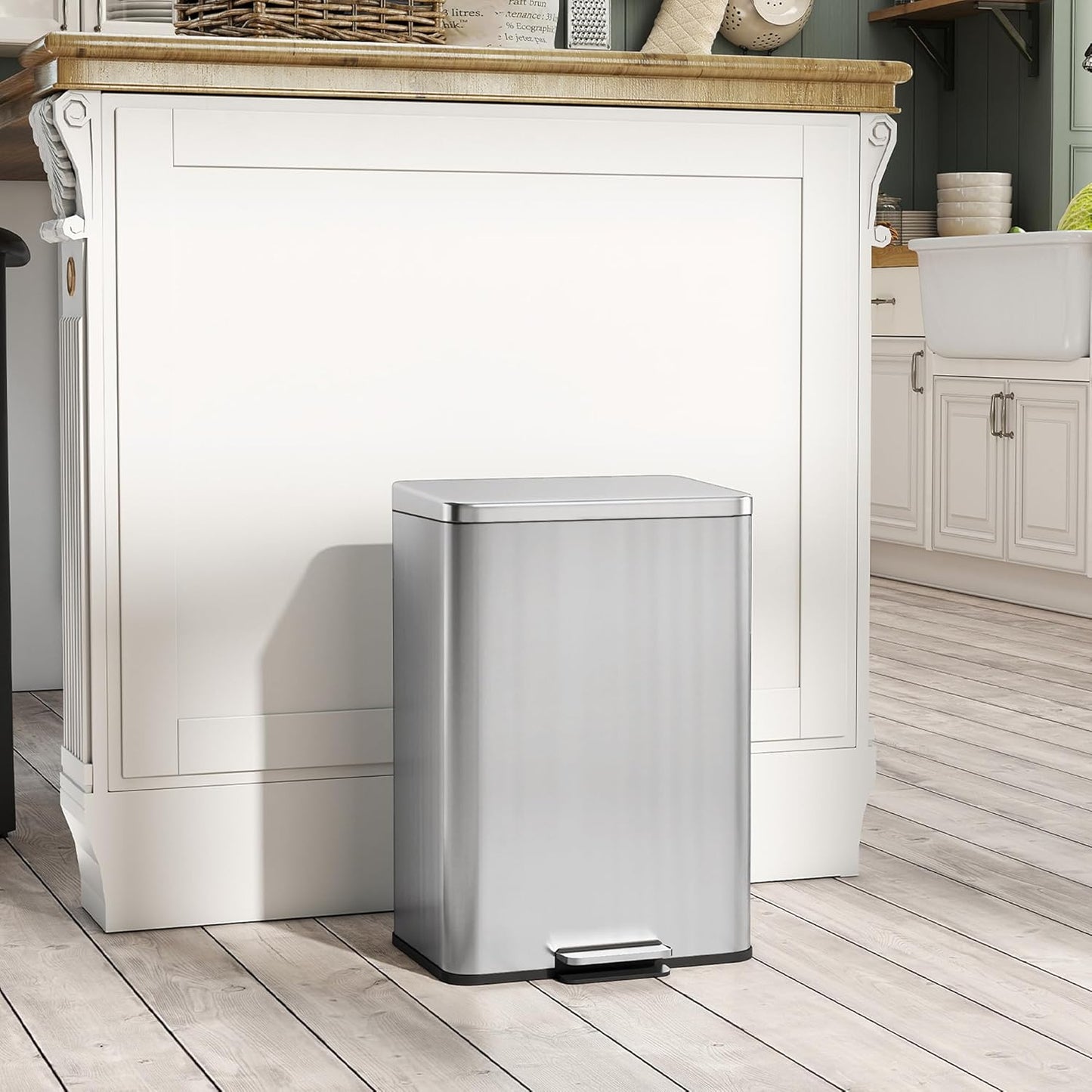 HOMCOM 20L Pedal Bin with Softclose Lid, Pedal Bin with Removable Inner Bucket, Waste Collector, Stainless Steel, Silver, 13.5" x 12" x 17.4"