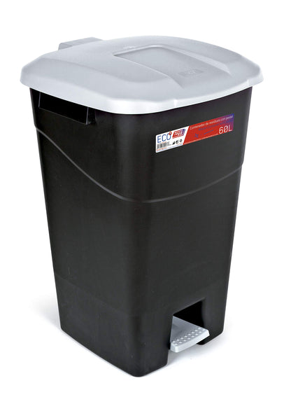 Tayg - Poubelle de 60 litres avec pédale, base noire et couvercle jaune, plastique