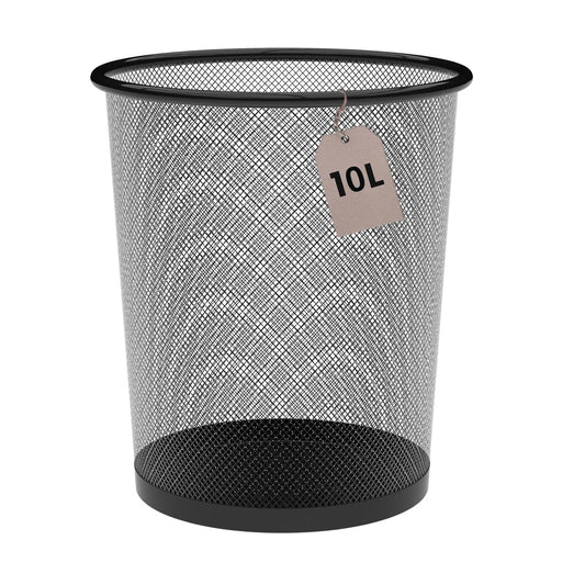 Corbeille à Papier Métallique 10 Litres Noire Ø23,5 x 27 cm. Poubelle de Bureau, Poubelle de Recyclage, Poubelle de Cuisine, Poubelle de Salle de Bain, Organisateur de Bureau