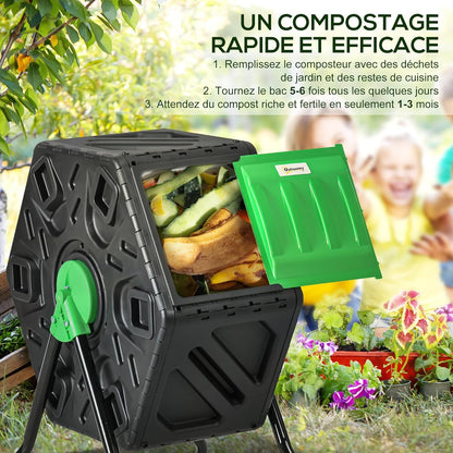 Outsunny Composteur de Jardin - bac à Compost pour déchets - Rotatif 360° - 1 Chambre 65 L - Acier PP Noir