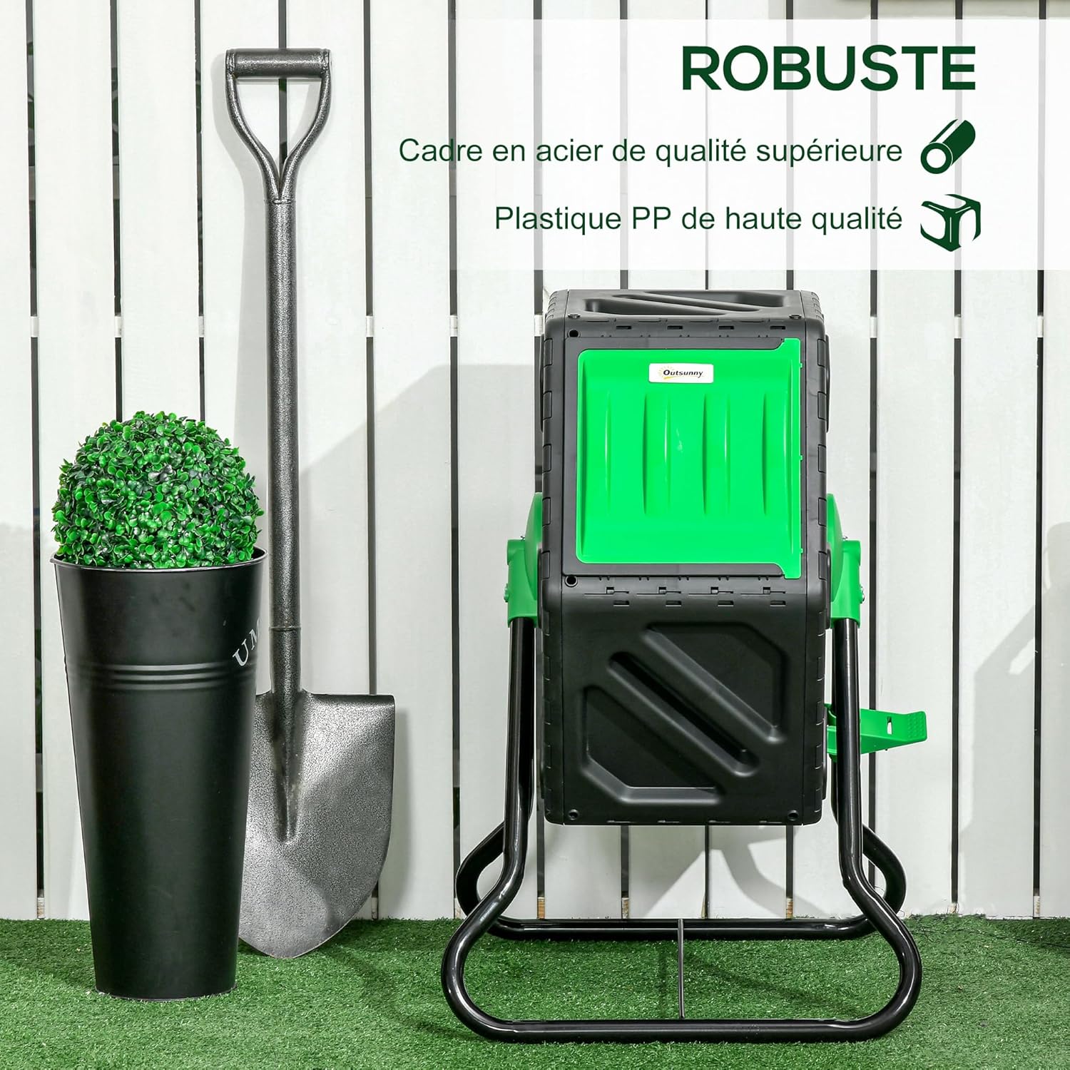 Composteur de jardin rotatif sur pied 65L  vert