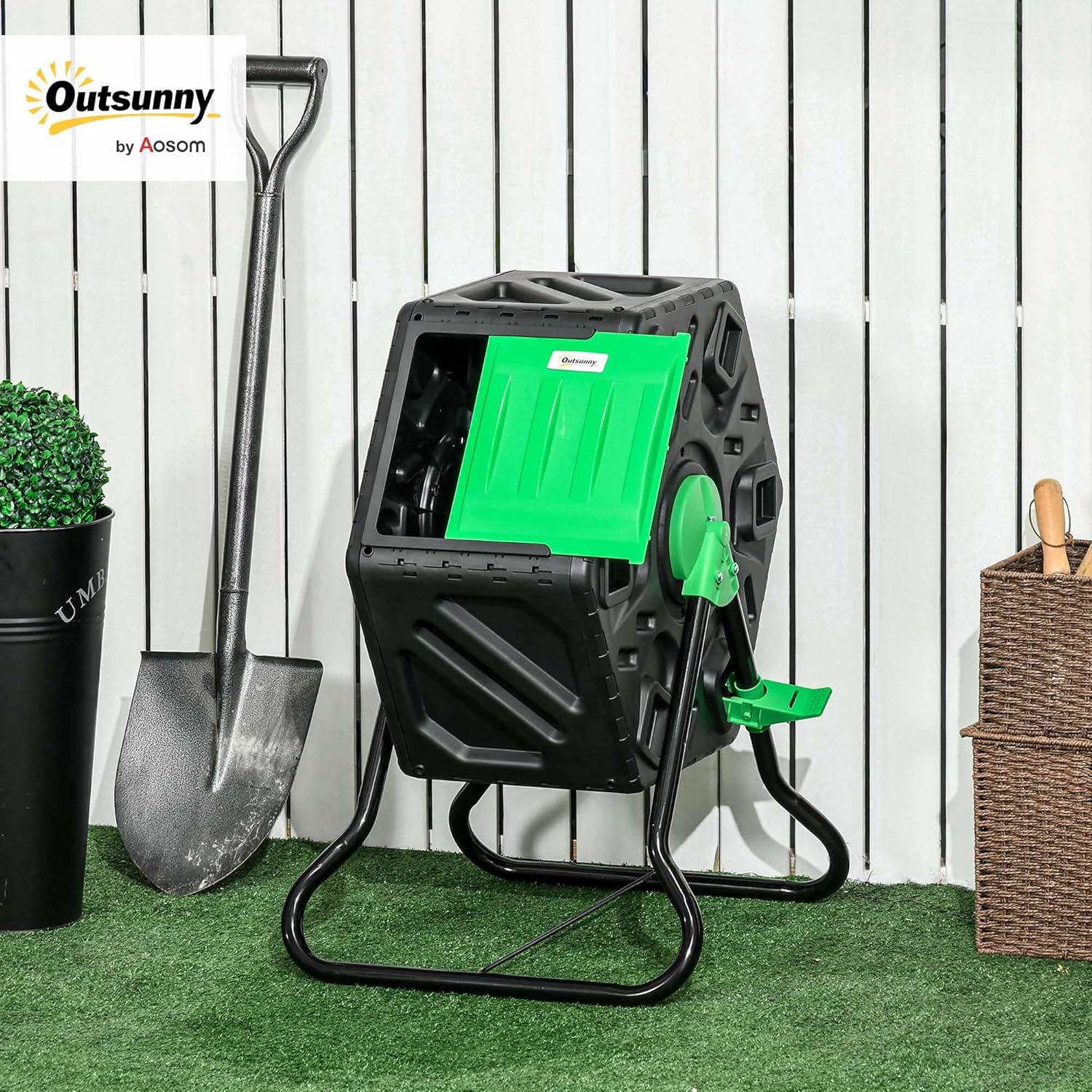 Composteur de jardin rotatif sur pied 65L  vert dimension poubelle