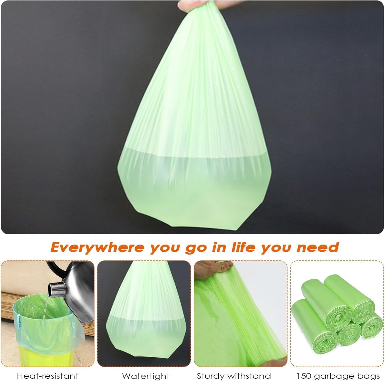 Lot de 150 sacs poubelle vert
