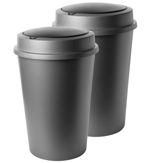 Lot de 2 poubelles 50L noire plastique – Avec couvercle basculant