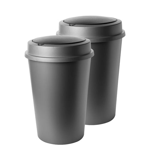Lot de 2 poubelles 50L noire plastique – Avec couvercle basculant