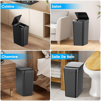 Lot de 2 poubelles électriques avec capteur, 12 l, avec couvercle automatique, intelligent, avec 3 modes 