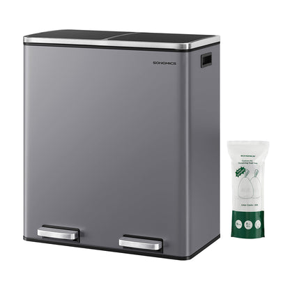 Poubelle Double Compartiment 2 x 30 L avec pedale grise