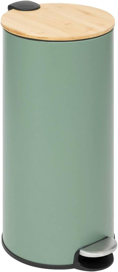 poubelle cuisine 30 litres verte pédale bambou