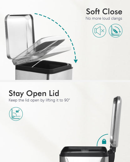 Poubelle de salle de bain, poubelle à pédale de 6 L avec couvercle, petite poubelle avec seau intérieur, 