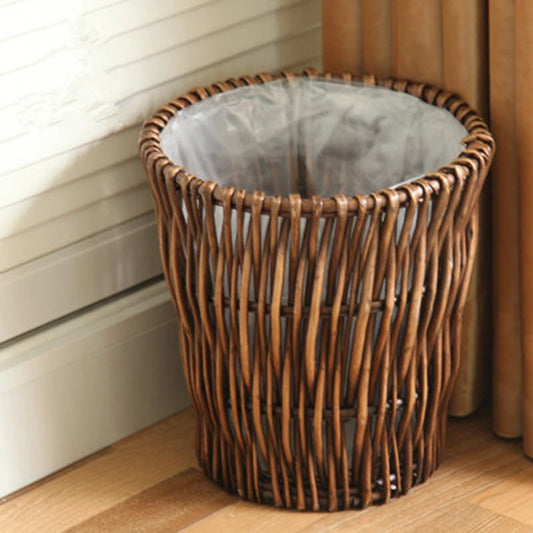 Poubelle de tri design rotin