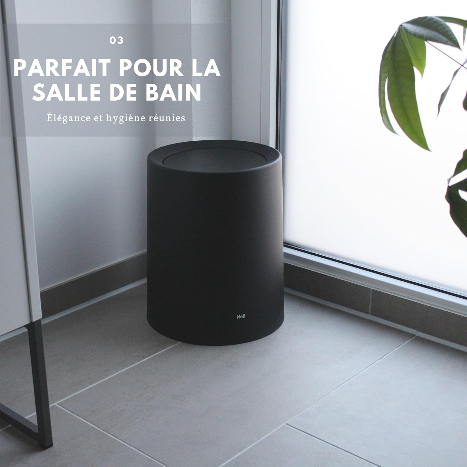 Poubelle noire 12L rectangulaire salle de bain