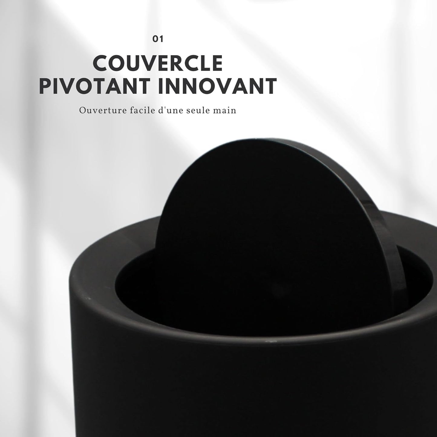 Poubelle noire 12L rectangulaire salle de bain double couche