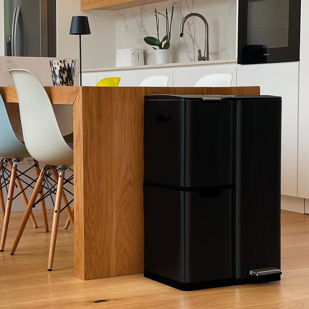 Poubelle noire tri selectif 60L 3 compartiments