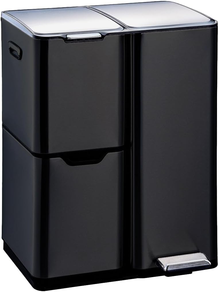 Poubelle noire tri selectif 60L a pedale