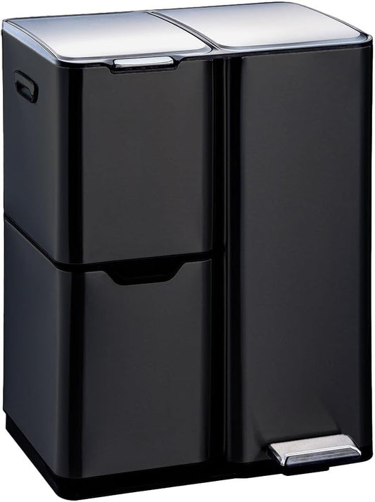 Poubelle noire tri selectif 60L a pedale