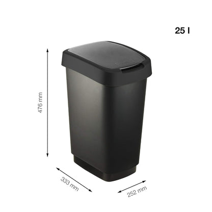 Poubelle rectangulaire noire 25 litres  cuisine dimension