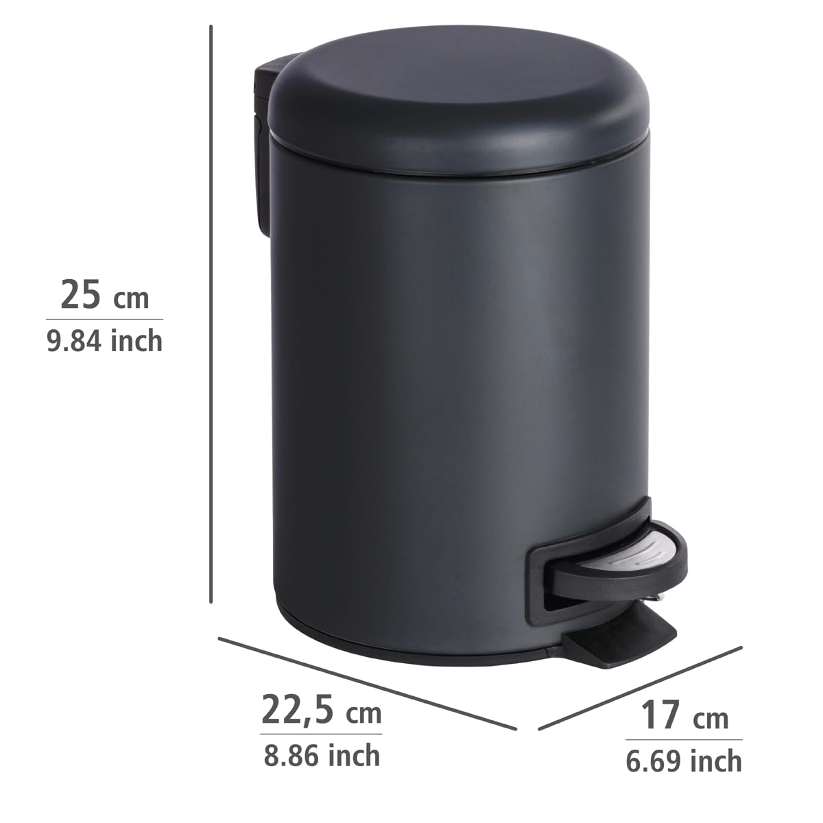 Poubelle salle de bain 3L noir mat  ronde dimension