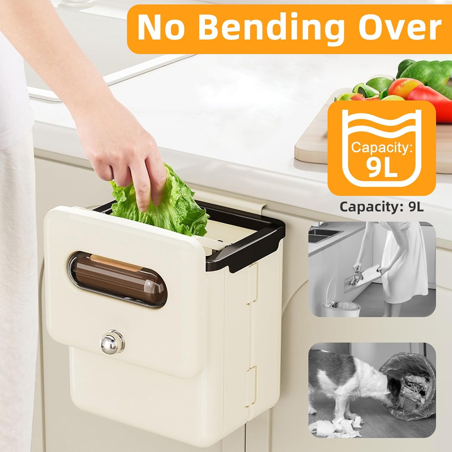 Poubelle suspendue pliable 9 L salle de bain anti odeurs 