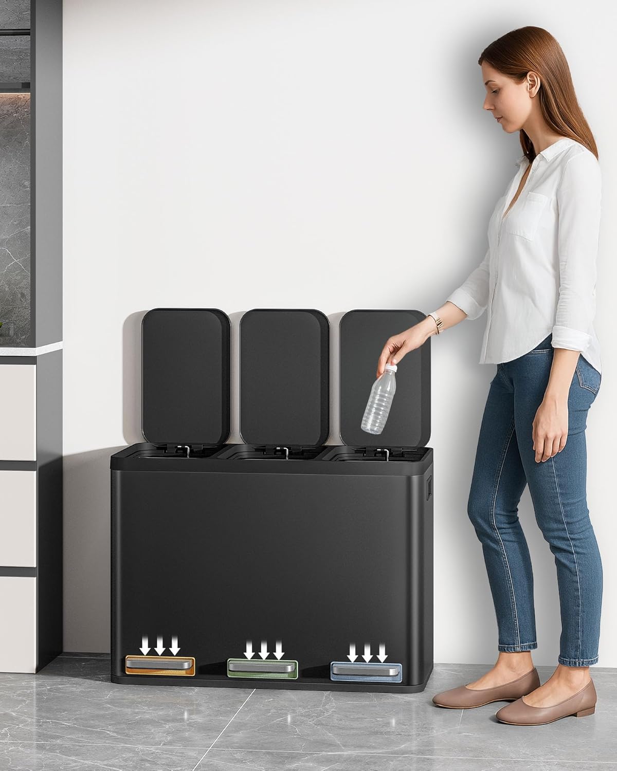 Poubelle tri sélectif 45L (3×15L) noire