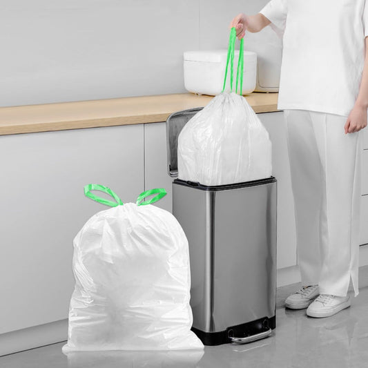 Sac Poubelle Blanc 30L – Lot de 40 Sacs avec Cordon de Serrage