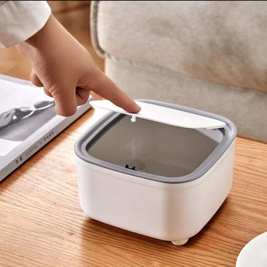 Mini poubelle de bureau à couvercle pop-up – Boîte de rangement papier et petits déchets, plastique PP